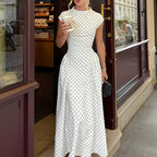 Polka dot A-line maxi dress by 64b136-1e featuring a flowing silhouette and stylish pattern, perfect for casual or semi-formal wear.