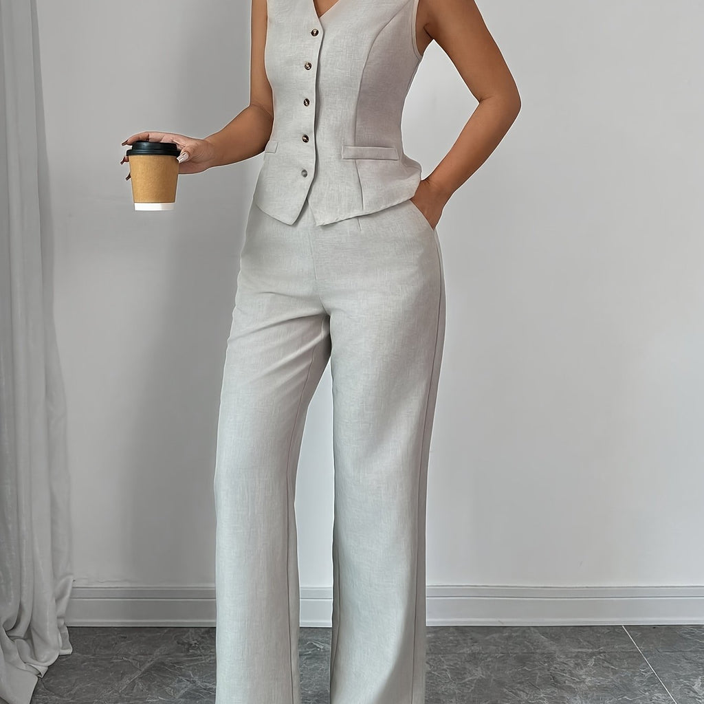 Vest & Wide-Leg Pants Set