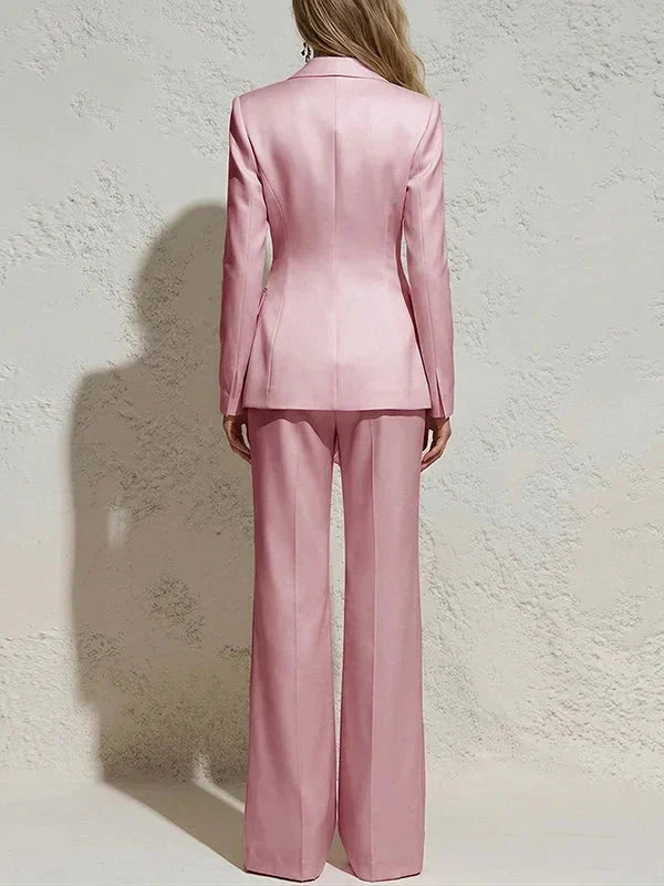 Blush | Satin Tie-Waist Blazer Wide-Leg Trouser Set