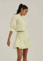 Laney Tiered Linen Frill Set | Pastel Lemon
