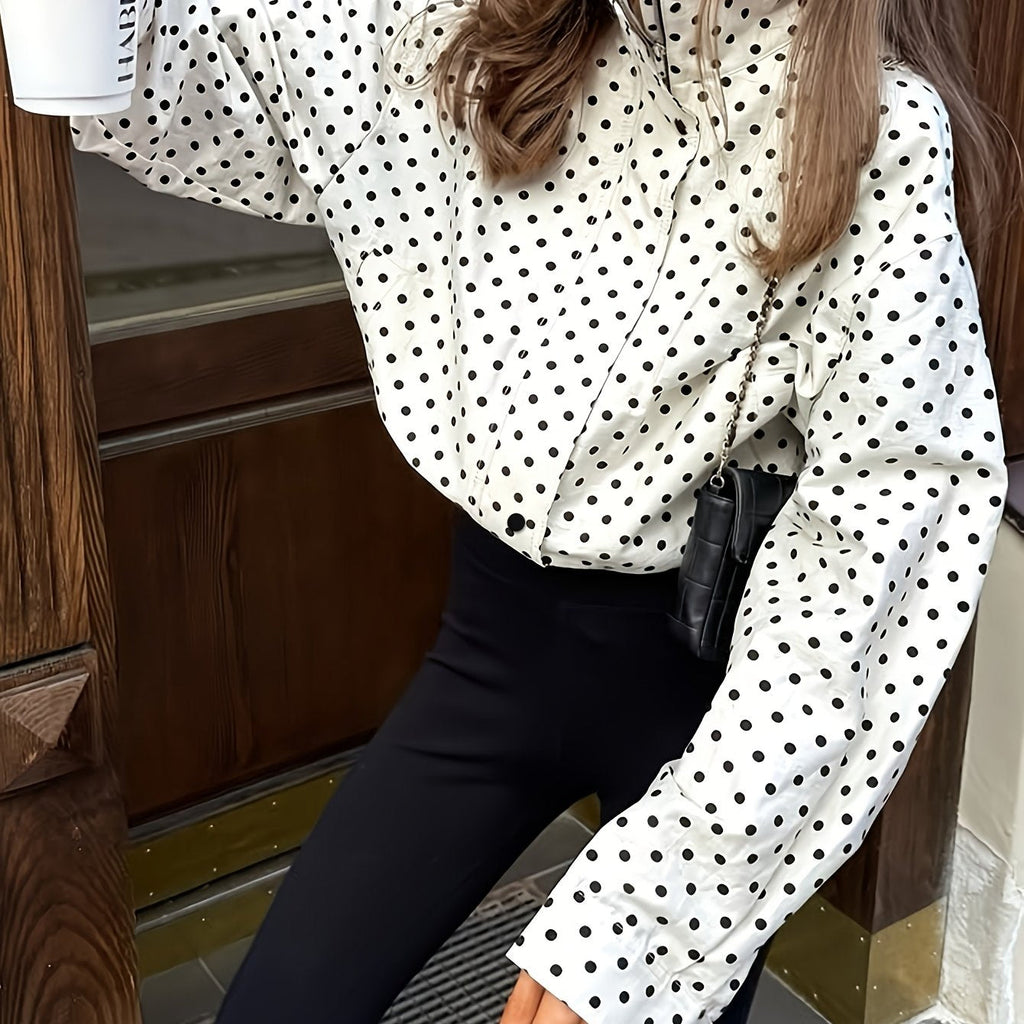 Polka Dot Stand Collar Jacket Chic  Playful Style