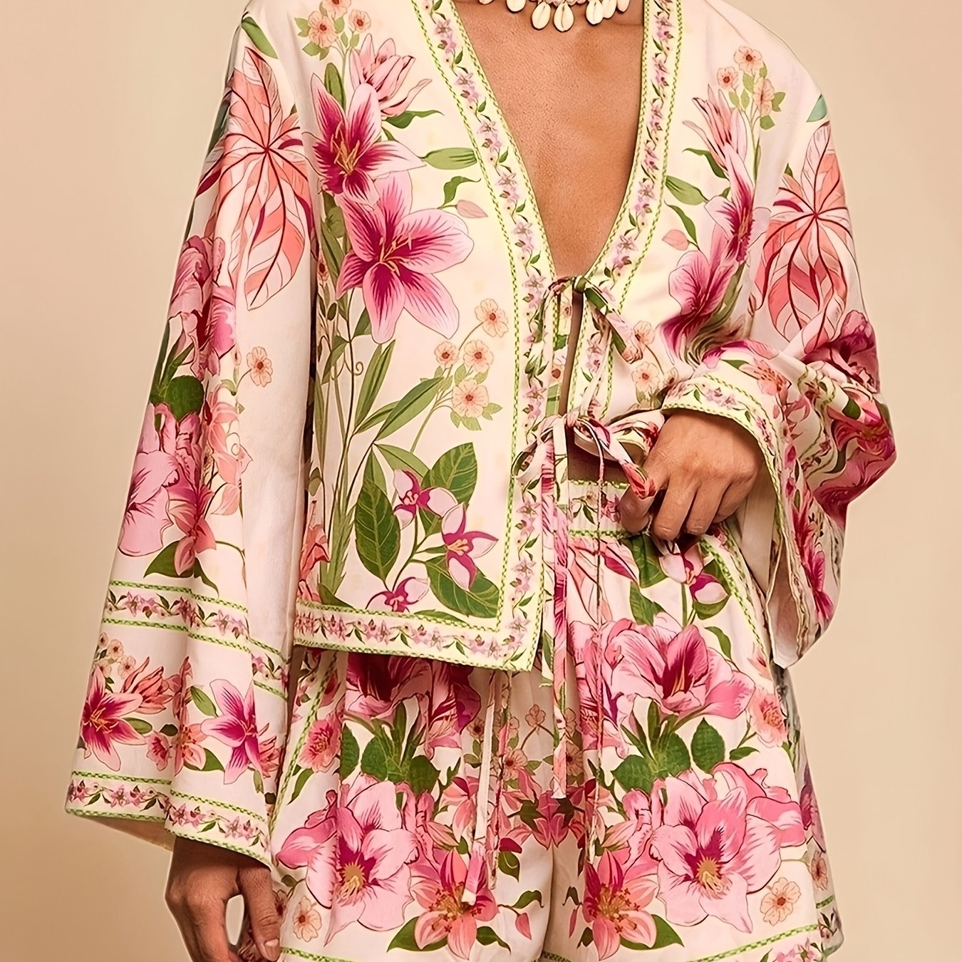 Chic Holiday Print Shirt  Shorts Set