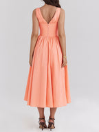 Retro Palace Style Deep V-Neck Midi Dress