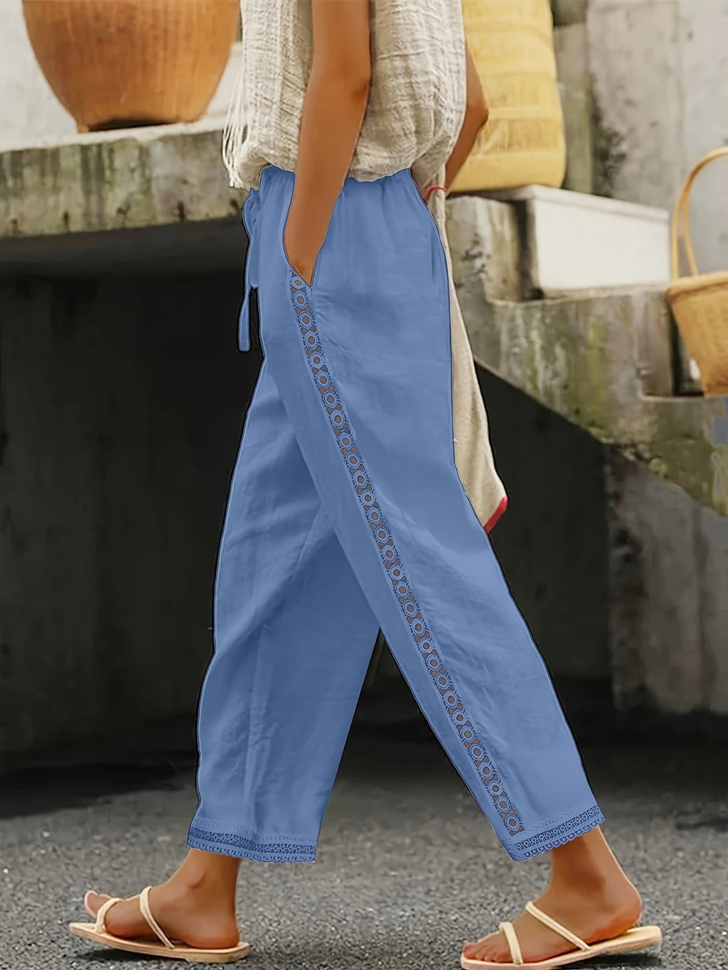Chic Lace Patchwork Solid Ankle Pants