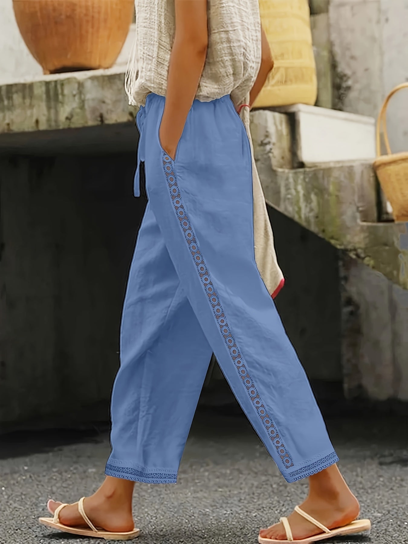 Chic Lace Patchwork Solid Ankle Pants