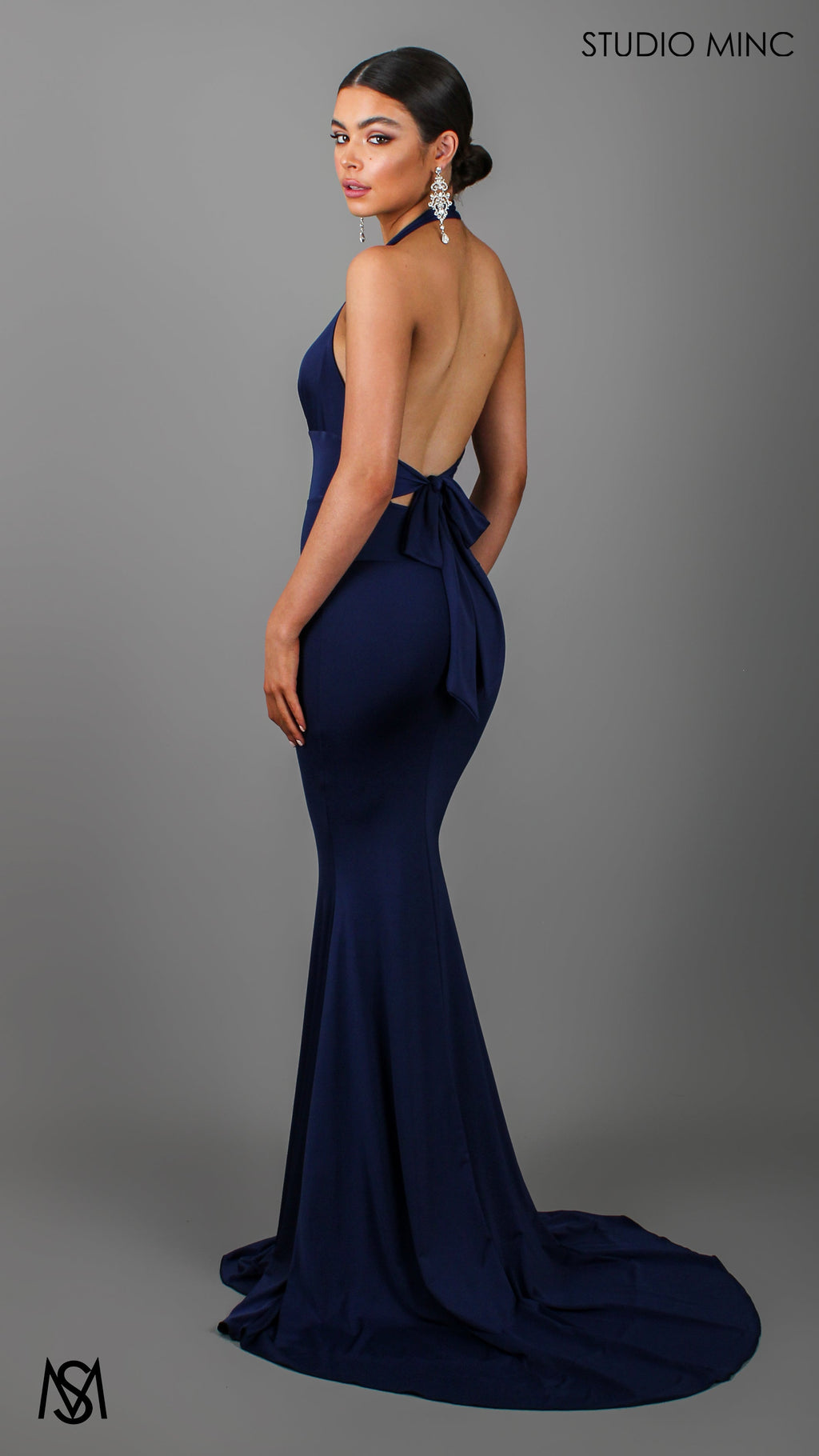 HOURGLASS - Navy Blue Fitted Formal Dress with Plunge Neckline
