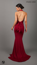 HOURGLASS - Ruby Red Fitted Formal Dress with Plunge Neckline