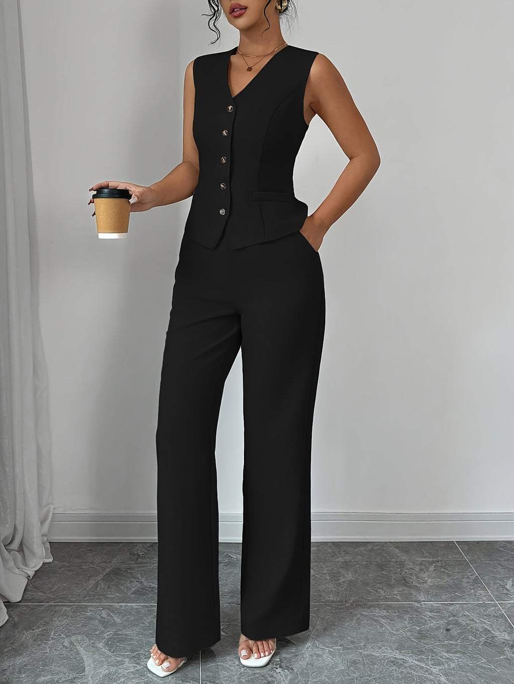 Vest & Wide-Leg Pants Set