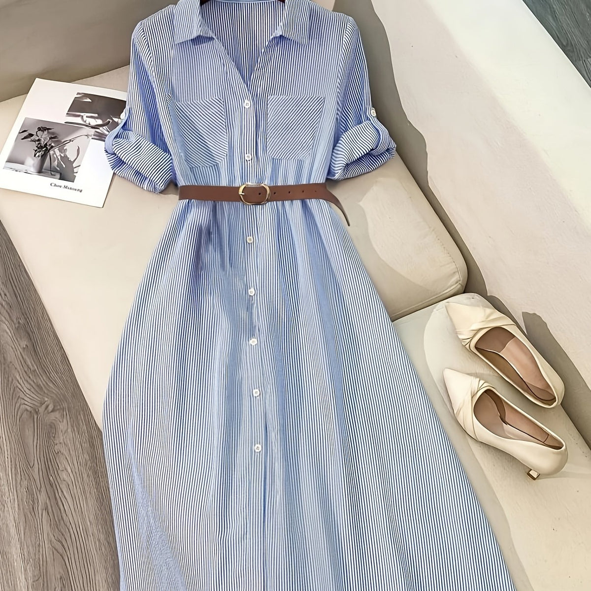 Striped Belted Shirt Dress