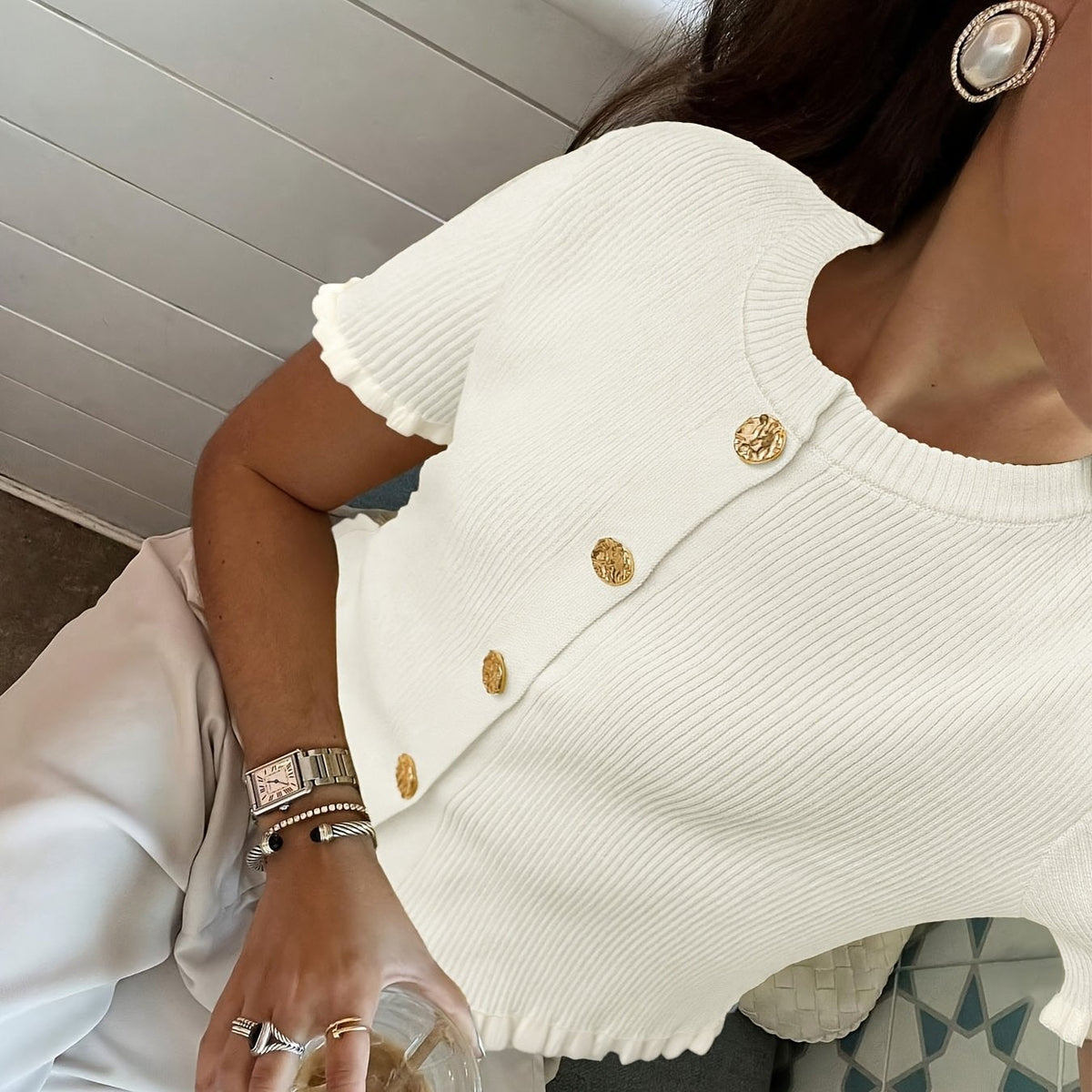 Elegant Casual Summer Button Top for Dating  Daily Wear