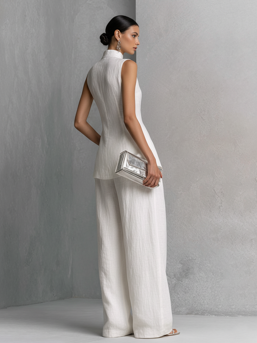 Elegant Cotton Linen Sleeveless Top and  Pants Set