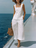 Sophia | Linen Square-Neck Top Capri Pants Set