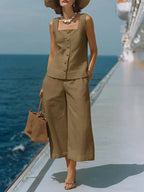 Sophia | Linen Square-Neck Top Capri Pants Set