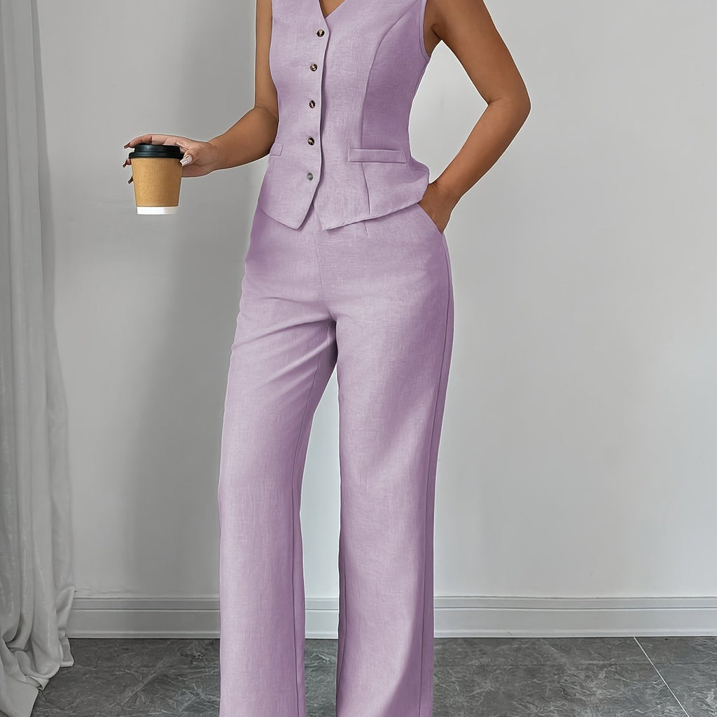 64b136-1e vest and wide-leg pants set featuring a stylish sleeveless vest and flowy wide-leg trousers on a neutral background
