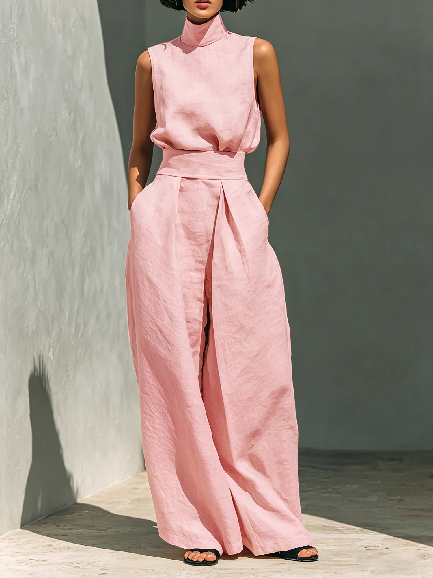Linen Sleeveless Two-Piece Set