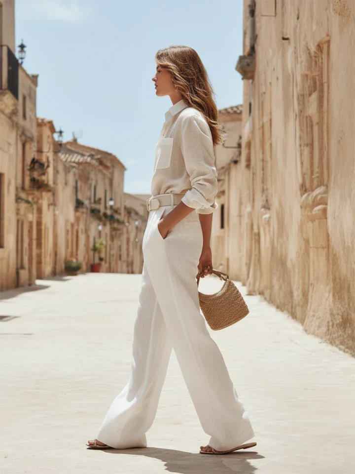 Margot | Linen Shirt Wide-Leg Trousers Set