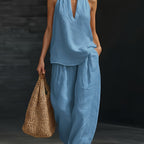 Linen top and wide-leg pants set from 64b136-1e, featuring a relaxed fit and natural fabric in a stylish, coordinated design.