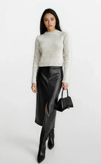 Leather Look Split Skirt