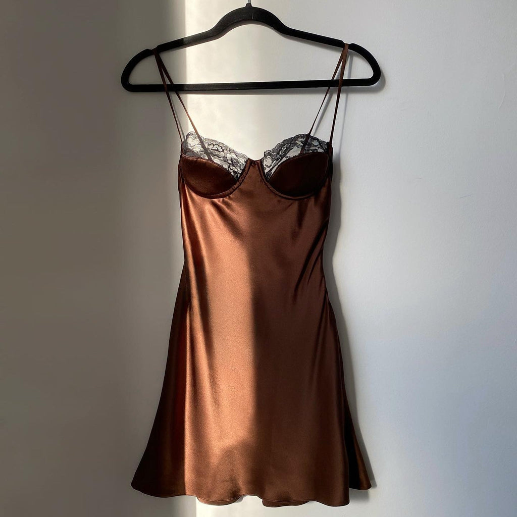 Silk Route Brown Lace Cup Mini Dress