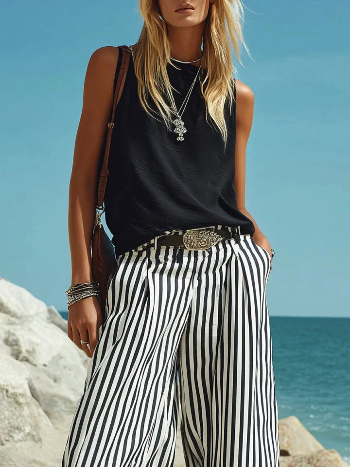 Marina | Striped Wide-Leg Pants Vest Set