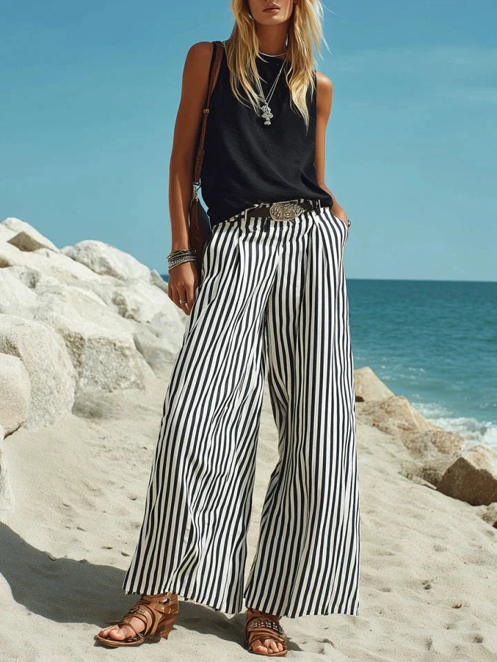Marina | Striped Wide-Leg Pants Vest Set