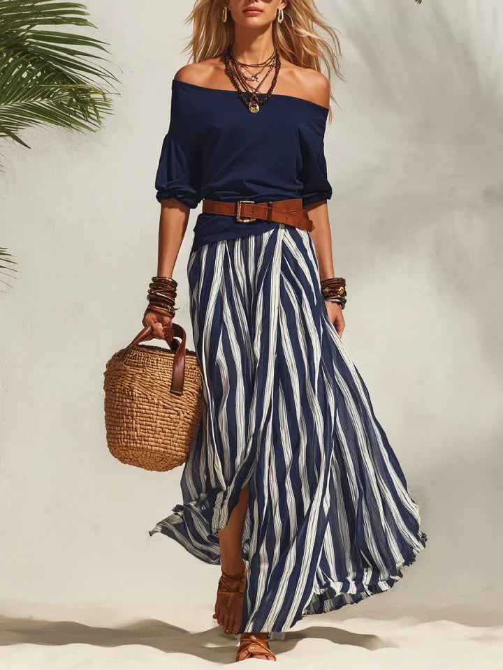 Nautica | Striped Chiffon Skirt Top Set