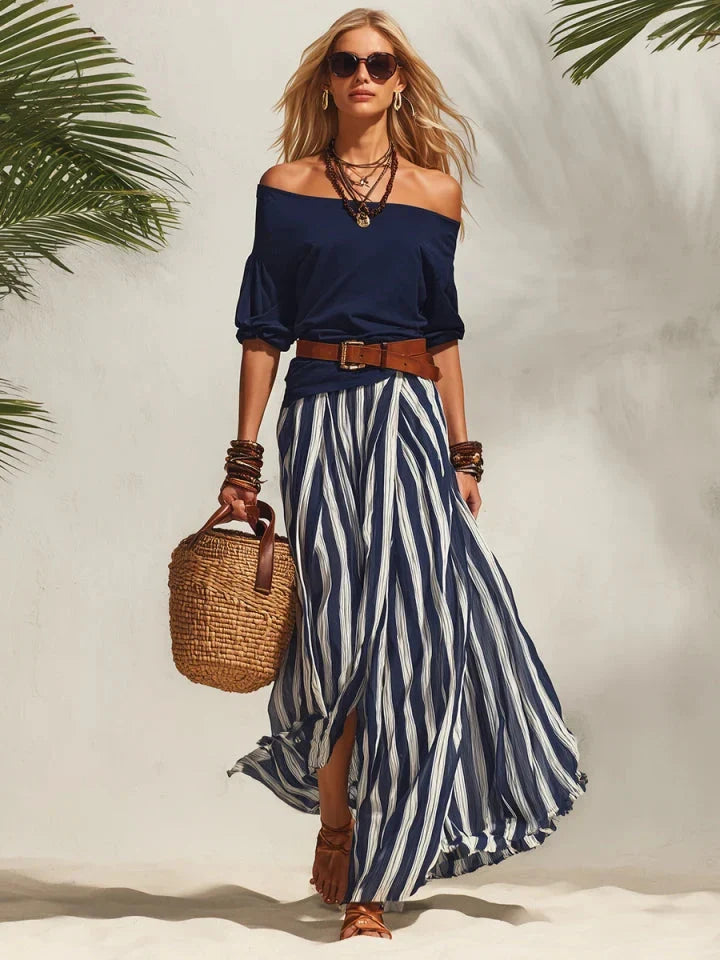 Nautica | Striped Chiffon Skirt Top Set