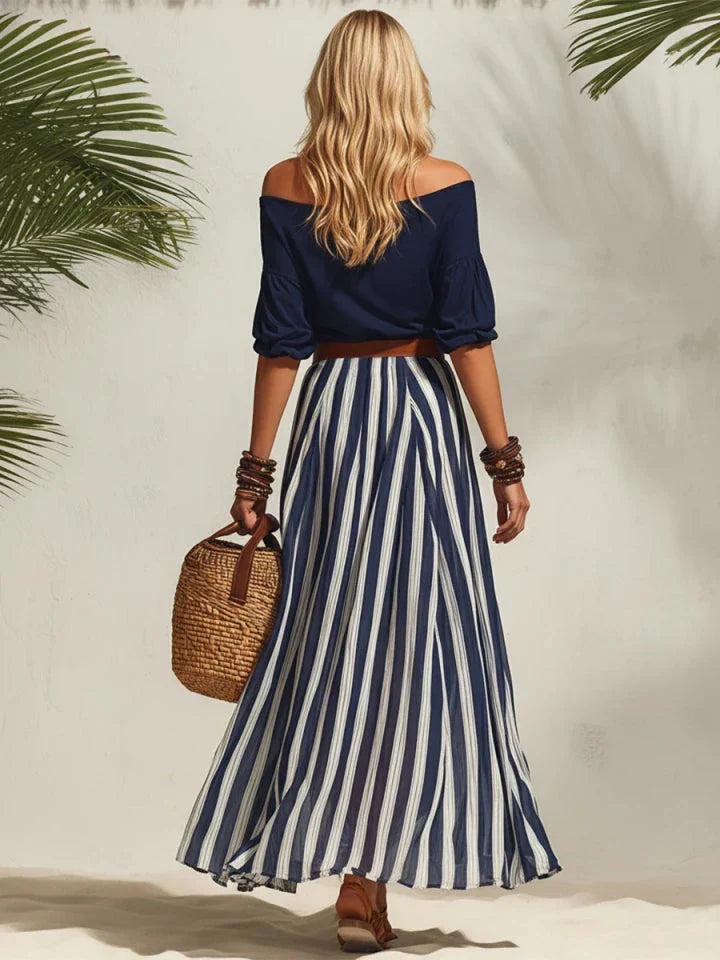 Nautica | Striped Chiffon Skirt Top Set
