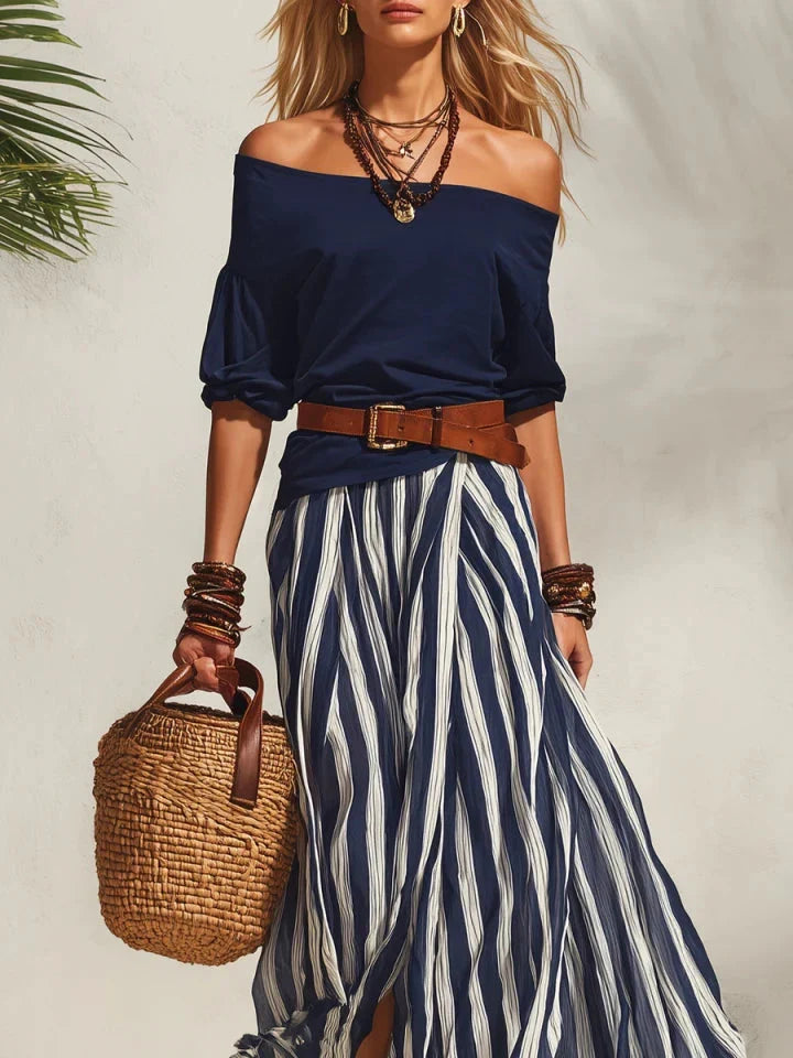 Nautica | Striped Chiffon Skirt Top Set