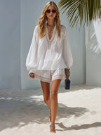 Celeste | Lace Trim Chiffon Top Shorts Set