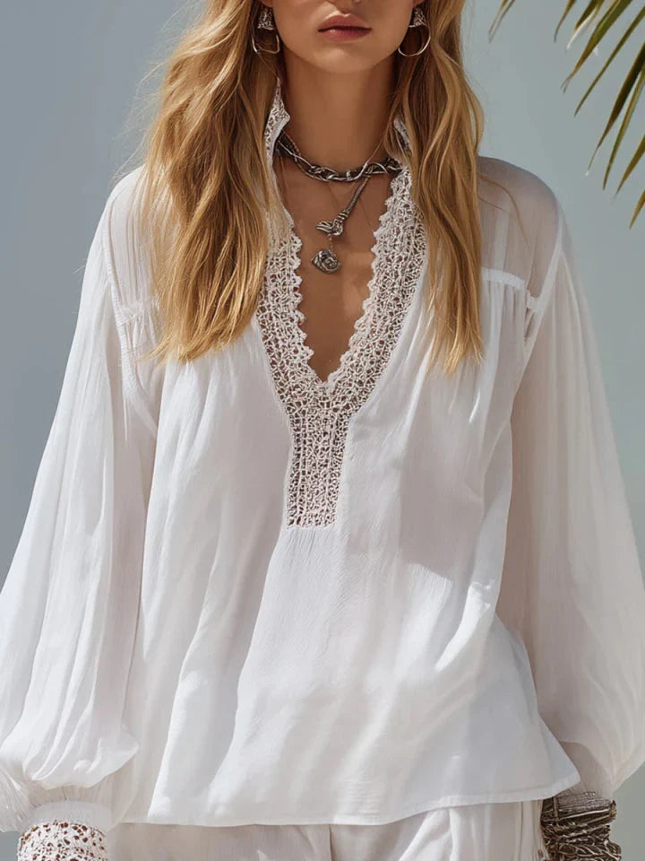Celeste | Lace Trim Chiffon Top Shorts Set