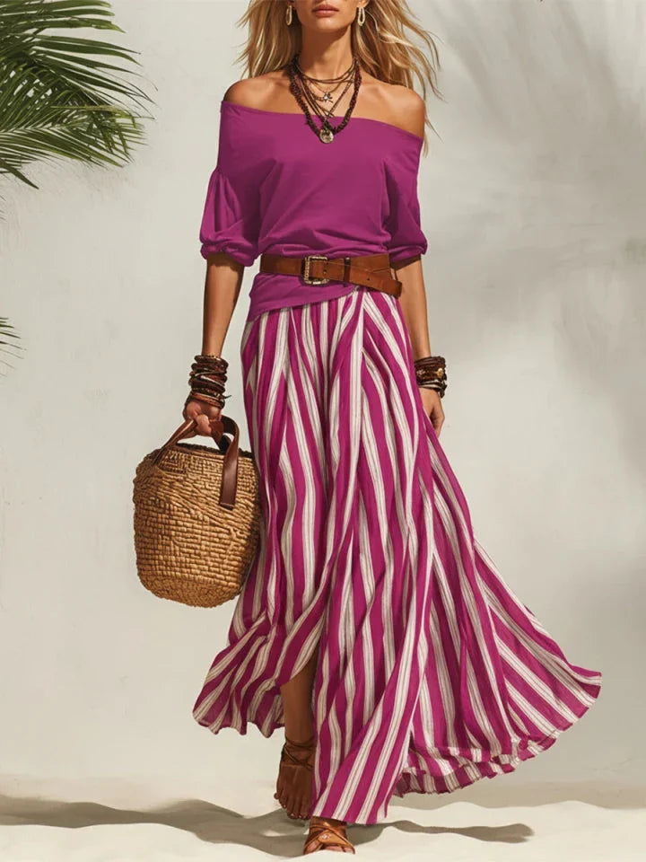 Nautica | Striped Chiffon Skirt Top Set