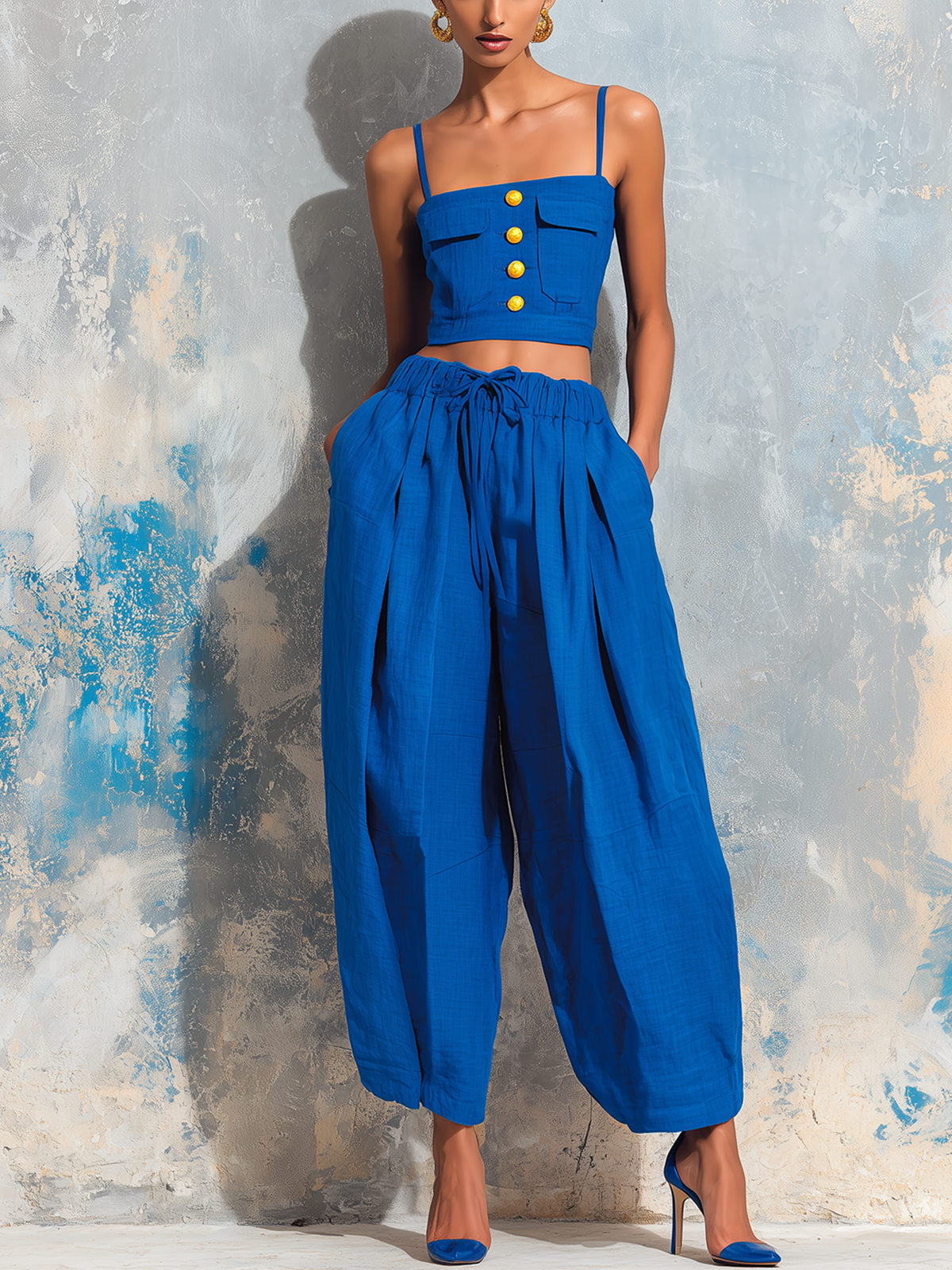 Adriana | Linen Tank Top Wide-Leg Pants Set