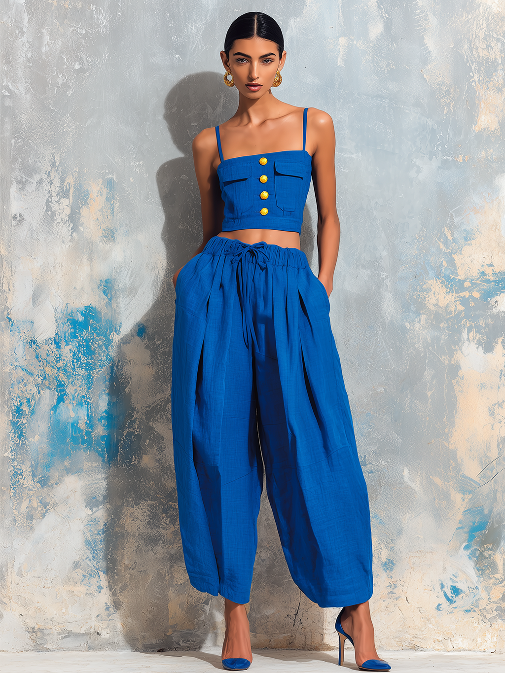 Adriana | Linen Tank Top Wide-Leg Pants Set