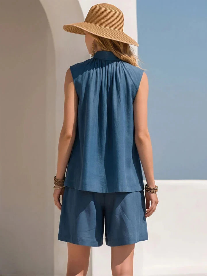 Azure | Tencel V-Neck Top Shorts Set