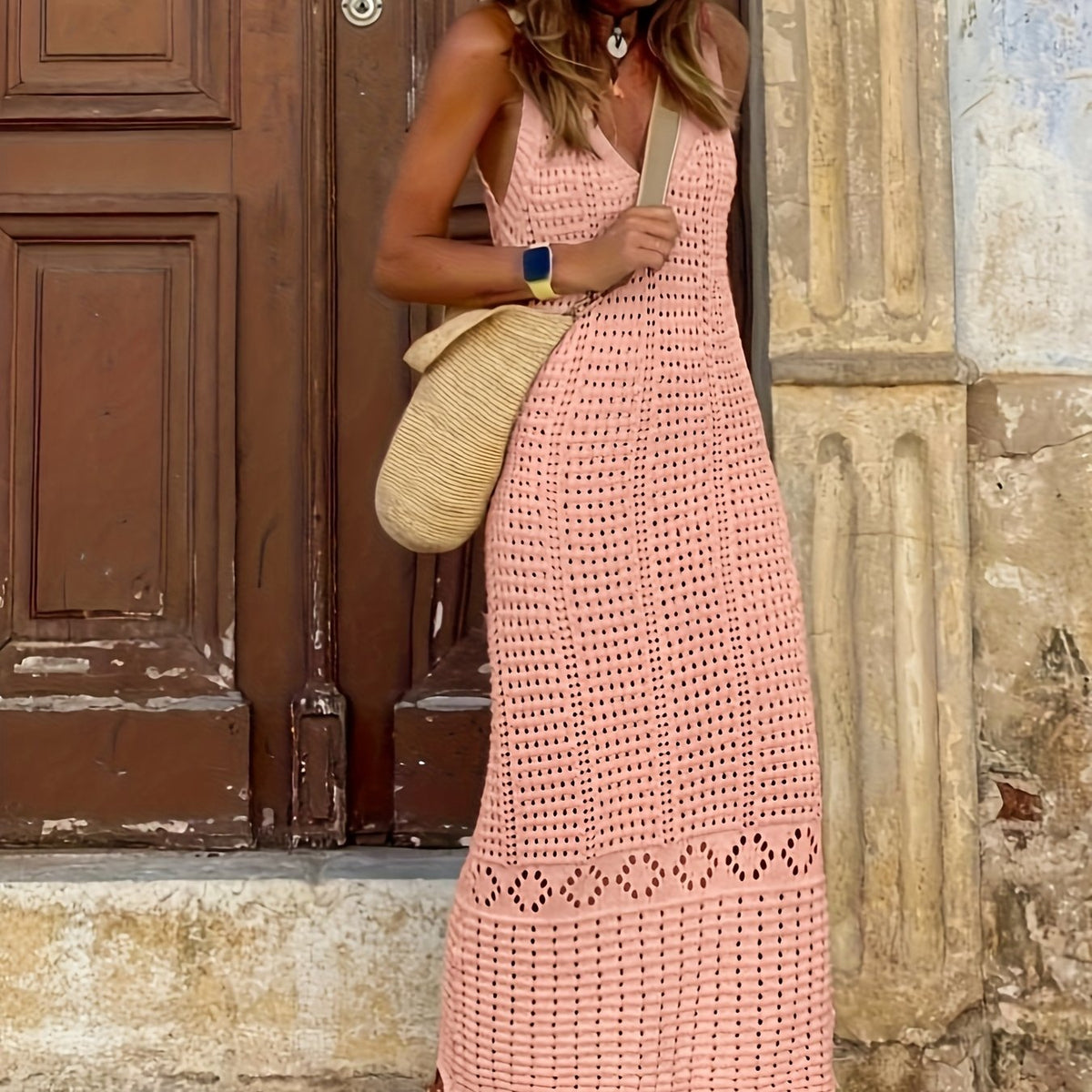 Sexy HollowOut Solid Color Tank Beach Maxi Dress