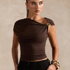 Asymmetric off-shoulder top from 64b136-1e, featuring a stylish design with one shoulder exposed and a fitted silhouette.
