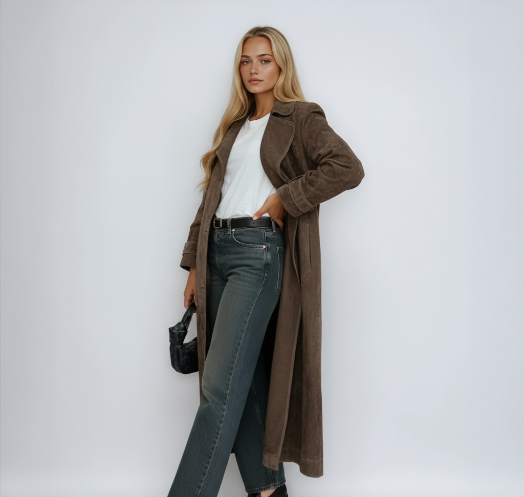 Emery Faux Suede Trench Coat