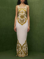 Extraordinary Elegance Symmetrical Unique Print Stretch Fishtail Maxi Dress