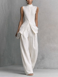 Elegant Cotton Linen Sleeveless Top and  Pants Set