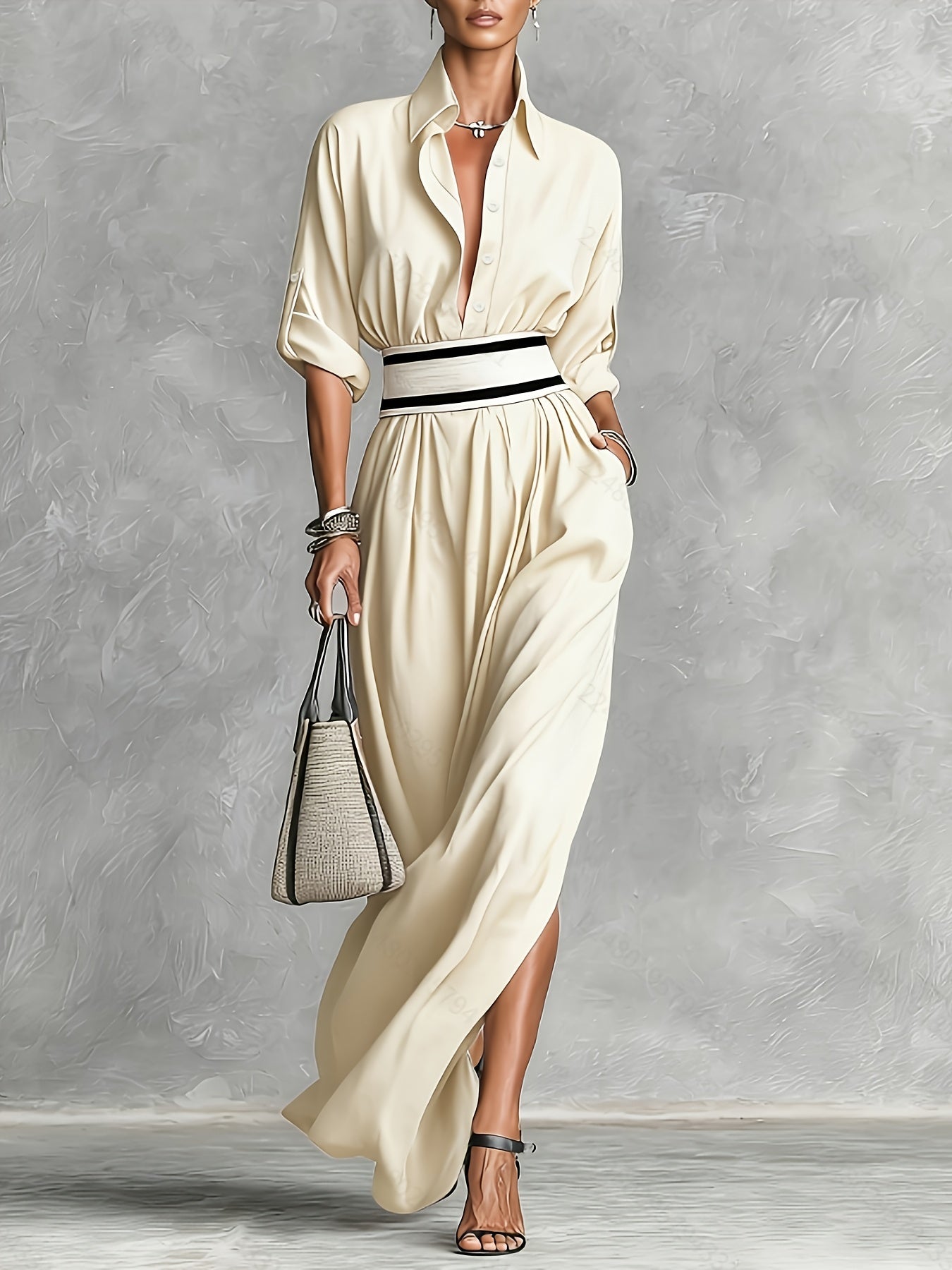 French Belted High-Slit Dress