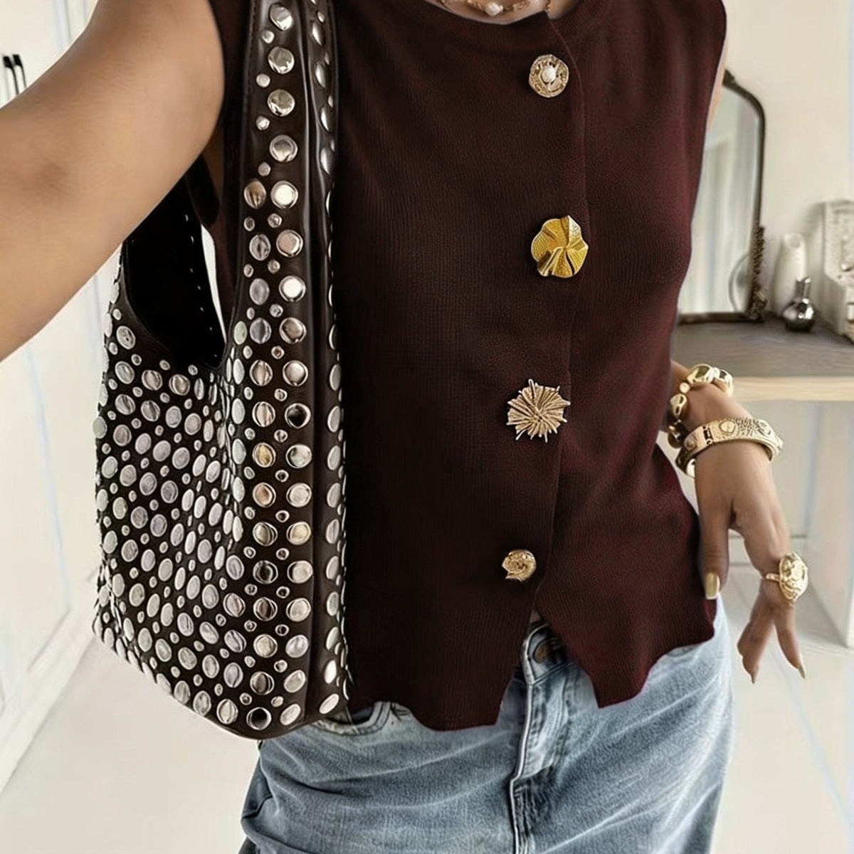 Golden Button Sleeveless Top