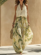 Lily | Ruffled Chiffon Top Printed Pants Set