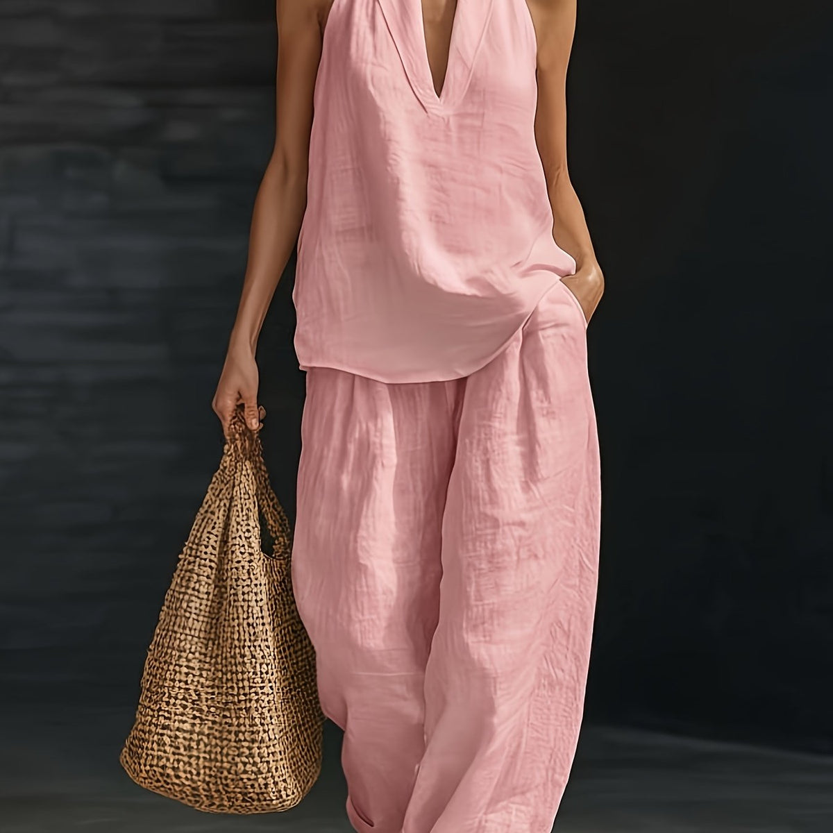 Linen Top & Wide-Leg Pants Set