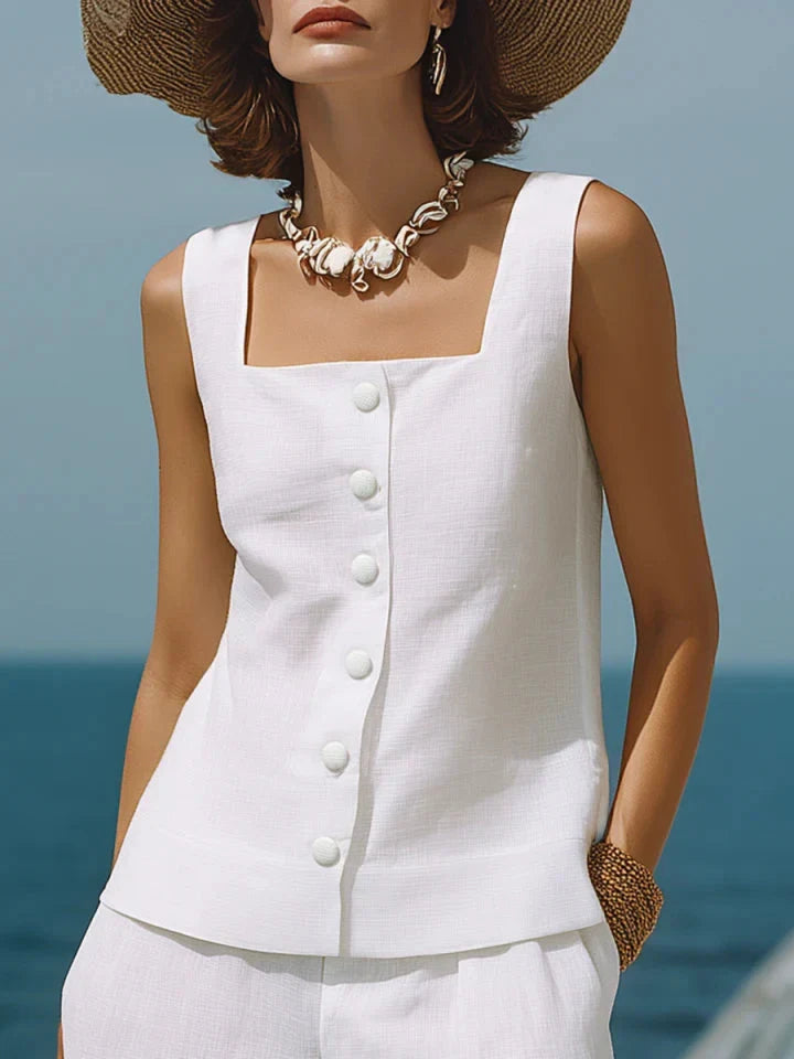 Sophia | Linen Square-Neck Top Capri Pants Set