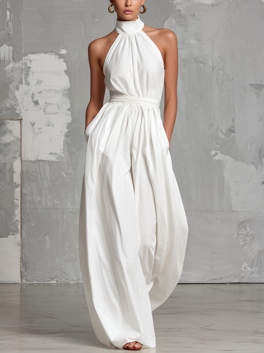 White Halter Jumpsuit