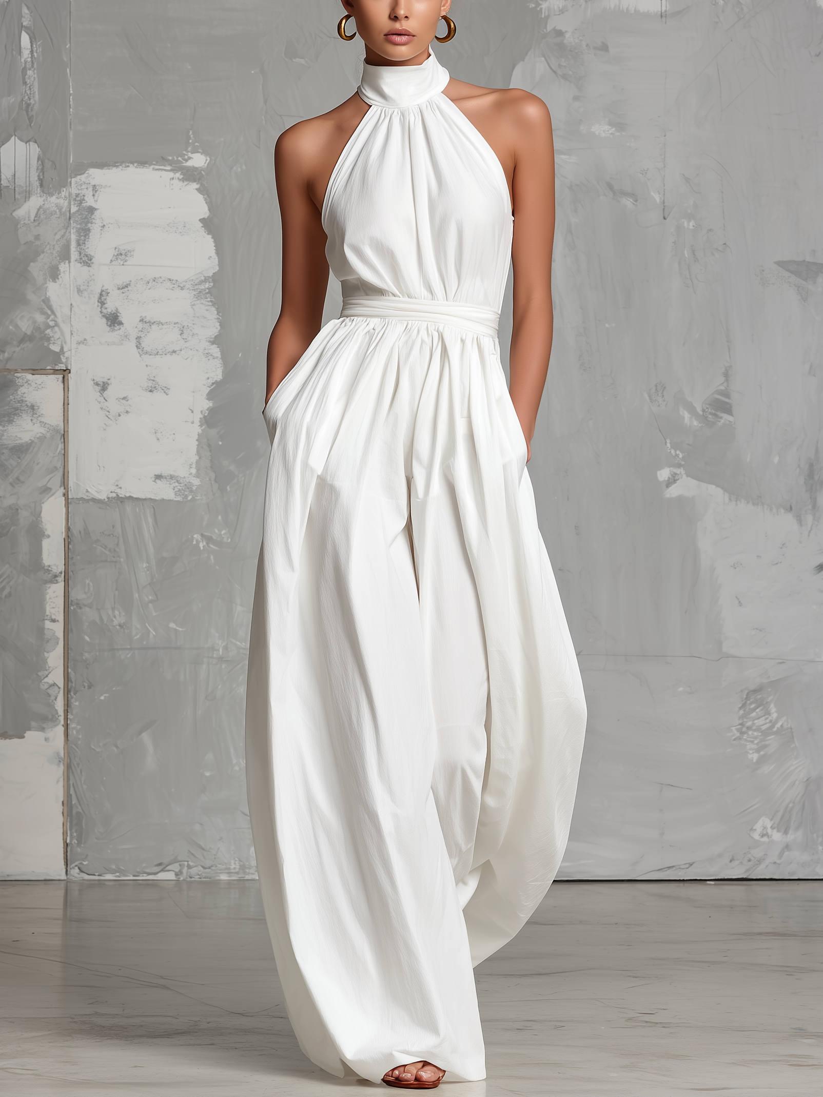 White Halter Jumpsuit