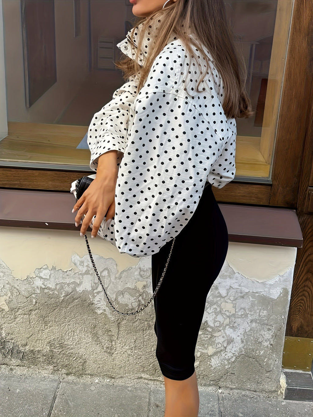 Polka Dot Stand Collar Jacket Chic  Playful Style
