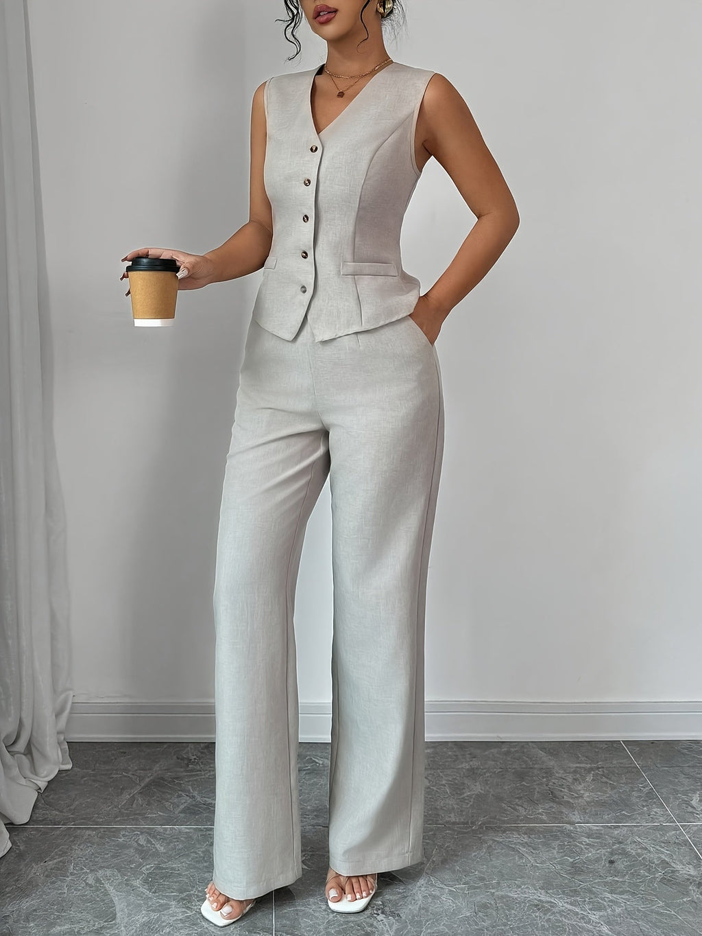Vest & Wide-Leg Pants Set