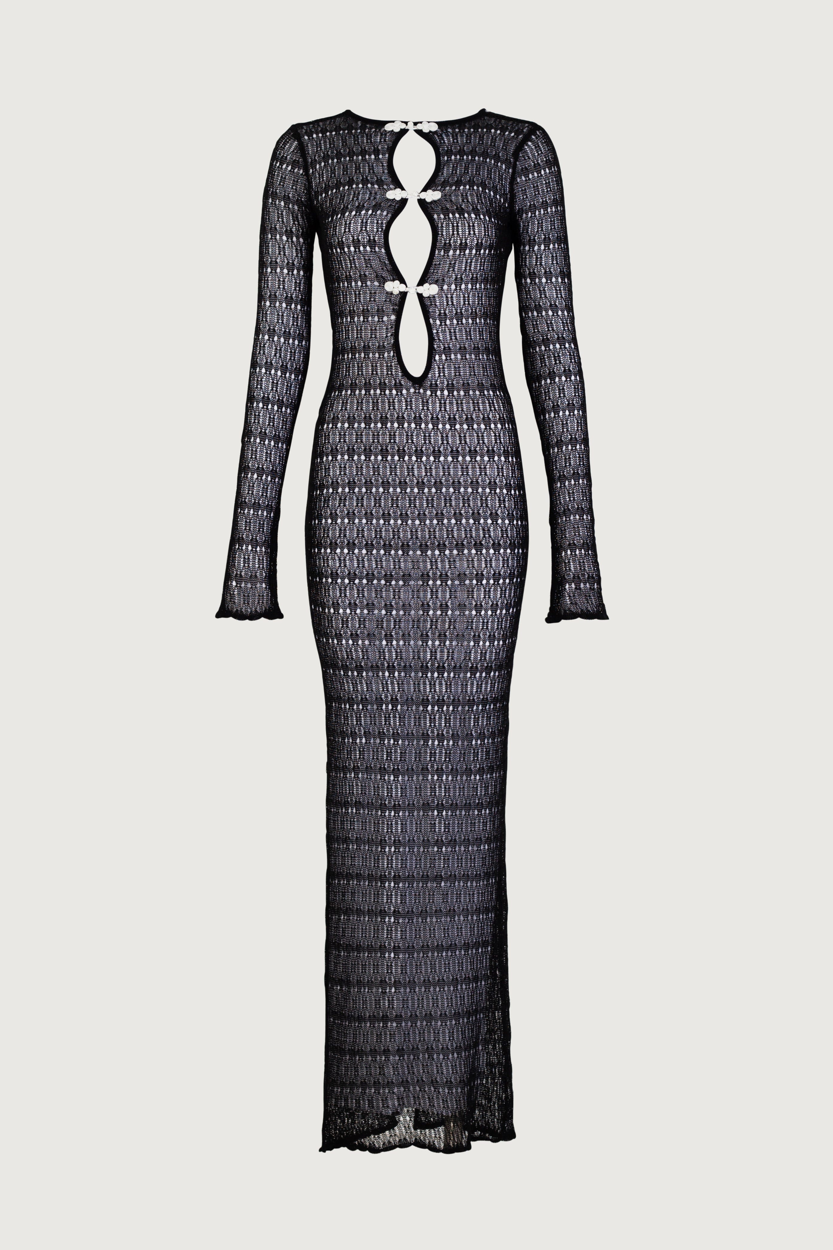 Keyhole Crochet Dress (Black/Cream)